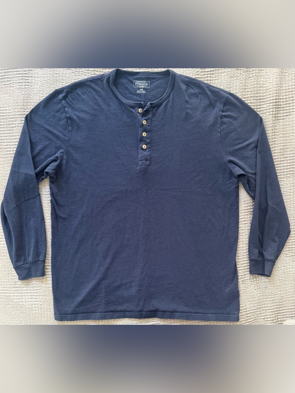Pendleton Cotton Long Sleeve Henley Shirt Navy Blue Men’s Large L/G